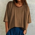 thumbnail image 2 of MIXUE Womens Summer Tops Summer Solid Color Round Neck Short Sleeve Loose Casual Oversized Pullover T Shirts Holiday Wear,Brown,XL, 2 of 5