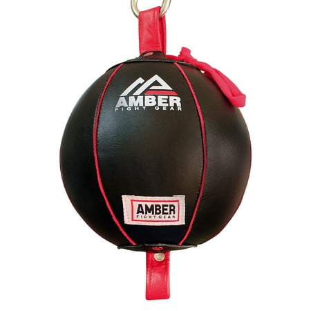 Amber Fight Gear Boxing MMA Muay Thai Fitness Workout Training Leather Punching Floor to Ceiling Speed Dodge Ball Double End Bag Professional with Bungee Cords Size (Best Martial Art For Fitness)