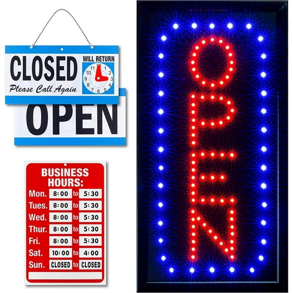 Ultima LED Neon Open Sign for Business: Vertical LED Sign with Flashing Mode for Stores - Includes Business Hours and Open & Closed Signs