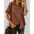 thumbnail image 2 of HOTAPEI Button Down Shirts for Women Casual Vintage V Neck Short Sleeve Tops With Pockets, 2 of 5