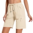 thumbnail image 4 of Running Shorts for Women Quick Dry Hiking Cargo Shorts Lightweight Stretch Active Golf Athletic Short Zipper Pockets Khaki XL, 4 of 5