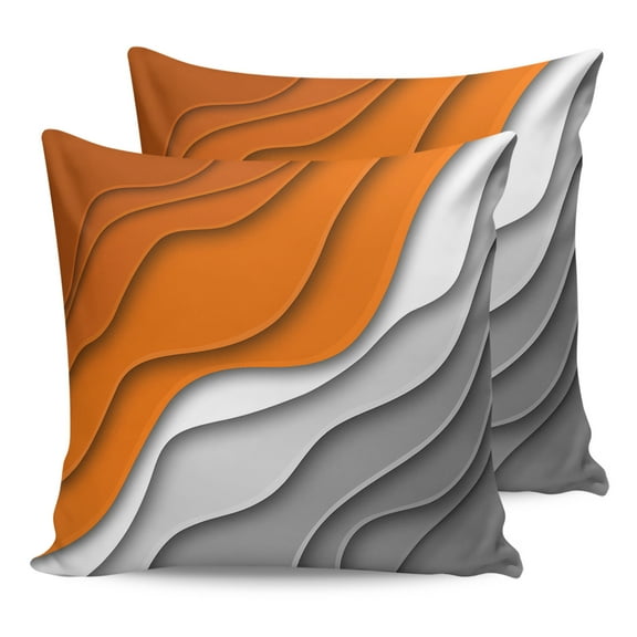 14x14 Pillow Covers Set of 2, Orange Grey Ombre Throw Pillow Covers Decorative Couch Cushion Case, Modern Geometric Abstract Aesthetics Cream Microfiber Square Pillowcases for Bedroom Car Living Room