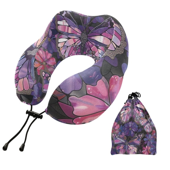 BZSMCE Travel Pillow Stained Glass Flutter Pattern 10.5x9.5x6in