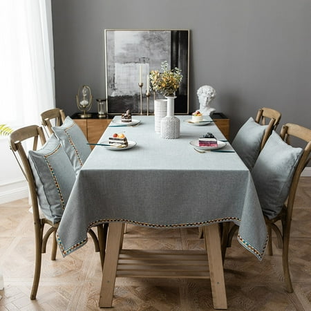 

Mortilo Work desk accessories Solid Color Waterproof Table Cloth Imitation Cotton And Linen Embroidery Gray Home kitchen Blankets Throws Grey Polyester