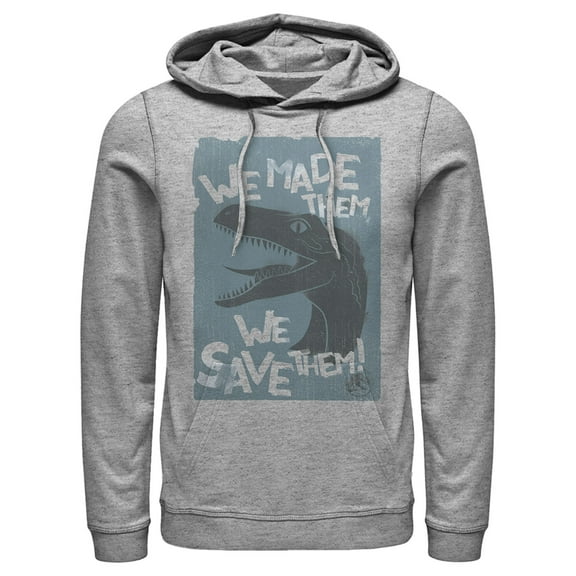 Men's Jurassic World We Made Them We Save Them  Pull Over Hoodie Athletic Heather Small