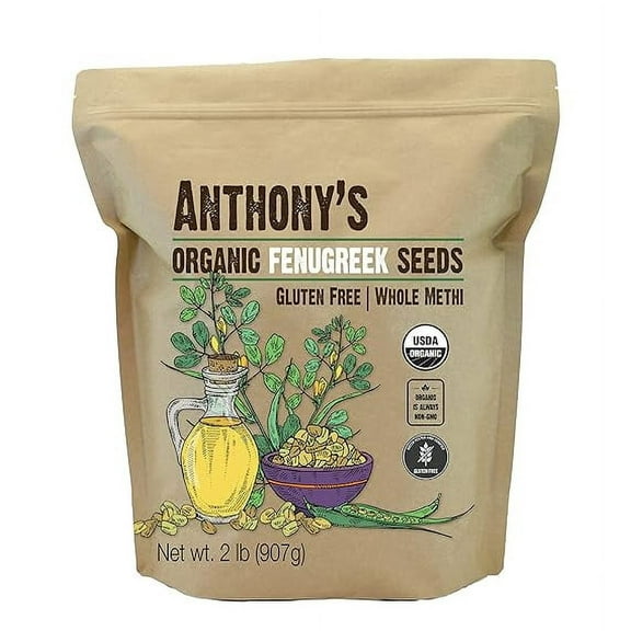 Anthony's Organic Fenugreek Seeds, 2 lb, Whole Methi Seeds, Gluten Free, Non GMO, Non Irradiated