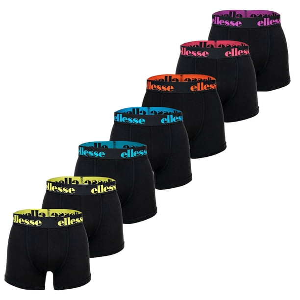 ellesse Calzoncillos para Hombre, Paquete de 7 - Yema Calzoncillos de 7 paquetes, Logo, Algodón Stretch Negro/Multi4 L (Large)