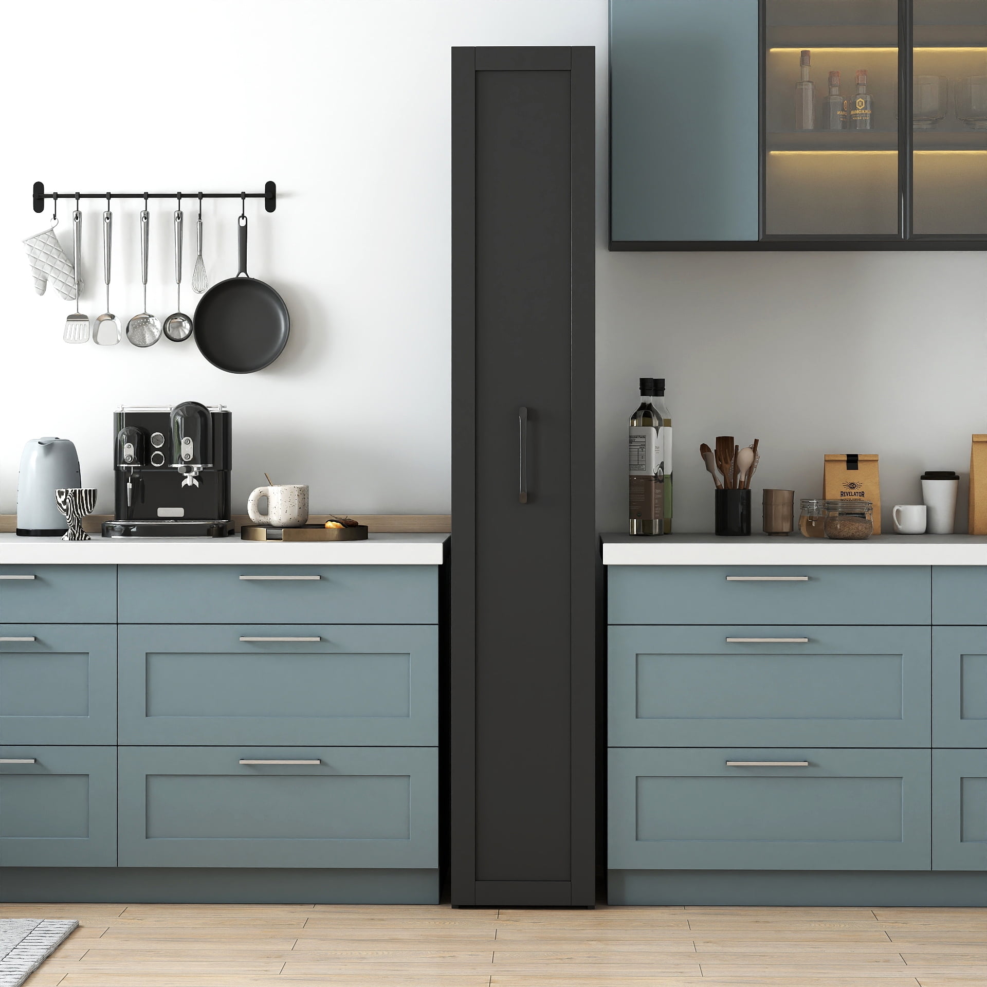 Large Slim Storage Cart Kitchen Rolling Narrow Cabinet with Handle Wheels, Black