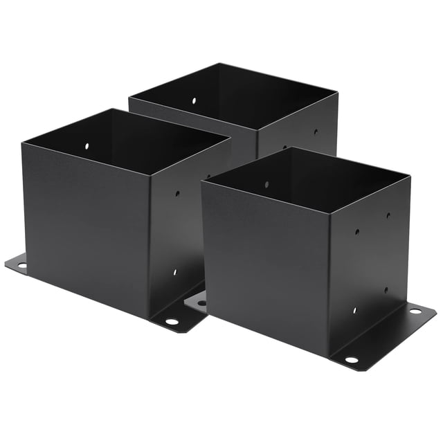 Base para postes DWALE, 6 x 6 unidades, 3 unidades, metal resistente con recubrimiento en polvo negro
