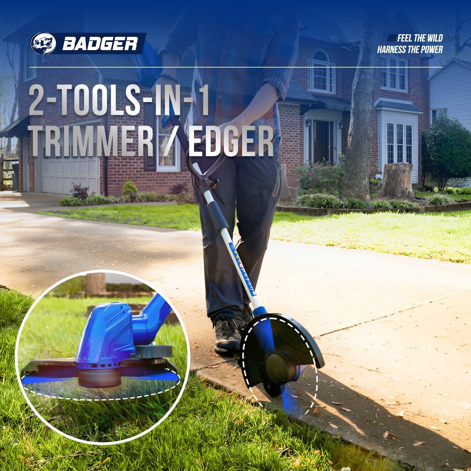 WILD BADGER POWER 40V Weed Wacker & Leaf Blower, Wheeled Edger Kit Electric with 2Ah Battery & Charger, String Trimmer