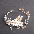 thumbnail image 5 of Elegante flor de perlas de cristal para novia, diadema de perlas para mujer, tocado nupcial (dorado) para boda, fiesta, graduación, 5 of 5