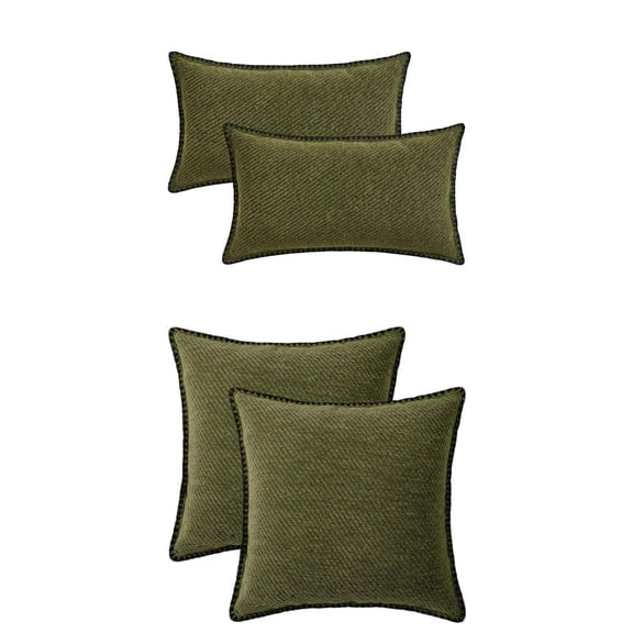 Unique Bargains 4 Pcs Soft Chenille Pillowcase Dark Green 12" x 20"/18" x 18"