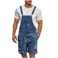 thumbnail image 4 of Fewfanhot Mens Denim Shorts Bib Overall Jean Romper Casual Loose Fit Ripped Knee and Frayed Hem, Chest Pocket with Adjustable Straps Jumpersuit, 4 of 9