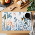 thumbnail image 2 of Blue Turtle Coastal Placemats Set of 4, Octopus Summer Beach Coral Starfish Placemats for Dining Table, Place Mats for Kitchen Tabletop, Waterproof Wipeable Dining Table Mats Set, 2 of 9