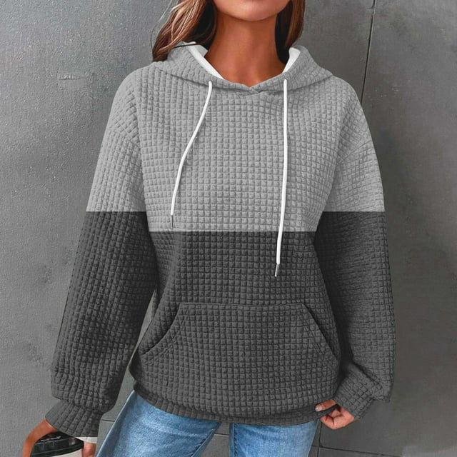 Wolfast Hauts à Manches Longues pour Femmes Mode Décontractée Chemisier Imprimé Manches Longues Hauts Décontractés Chandails en Molleton à Capuche Impression Bloc de Couleur