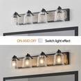 thumbnail image 6 of 32" Farmhouse Vanity Light, 4-Light Bathroom Wall Sconce with Seeded Glass Shades, Black Wood Grain Finish, Modern Industrial Style (No Bulbs), 6 of 10