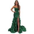 thumbnail image 1 of Vestido de fiesta Mollyevers con volantes escalonados, corsé satinado, verde esmeralda, 1 of 7