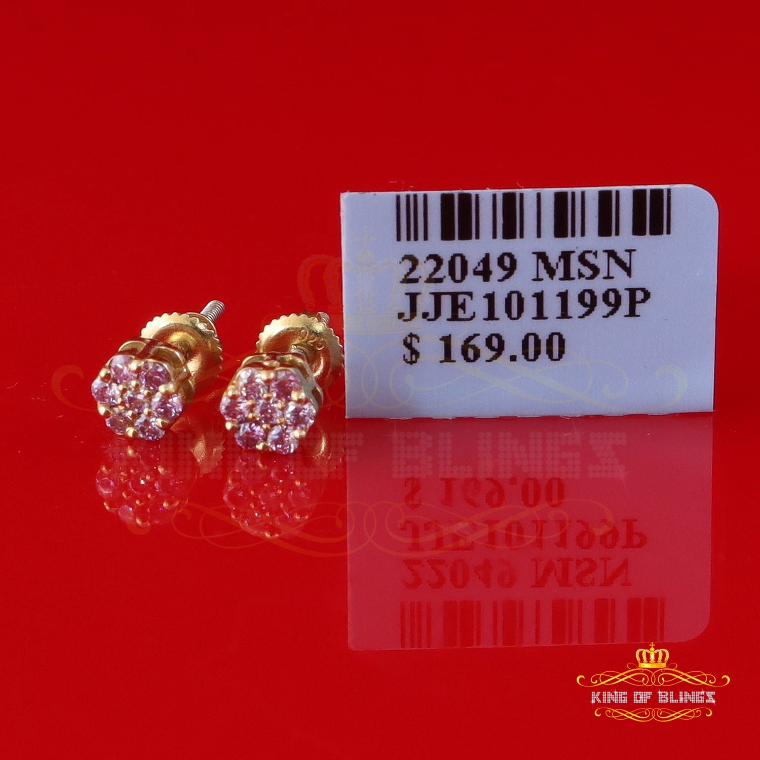 King of Bling's 925 Silver Yellow 0.25ct VVS D Pink Moissanite Floral Men's/Womens Stud Earrings