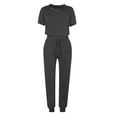 thumbnail image 4 of Dazajoo Summer Jogger Sets for Women 2 Piece Long Pants with Round Neck Short Sleeve Tops Loose Tracksuit with Pockets 2024 Womens Casual Solid Set,Dark Gray,XXL, 4 of 5