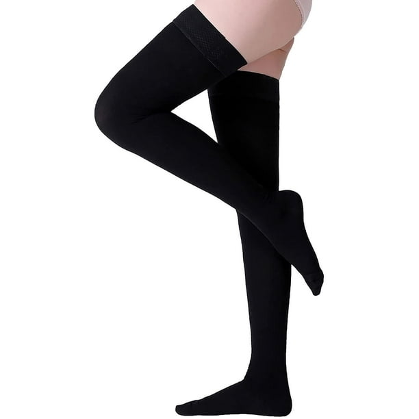 Thigh High Compression Stockings, Closed Toe, Pair, Firm Support 20-30mmHg  Gradient Compression Socks with Silicone Band, Unisex, Opaque, Best for  Spider & Varicose Veins, Edema, Swelling, Black M 