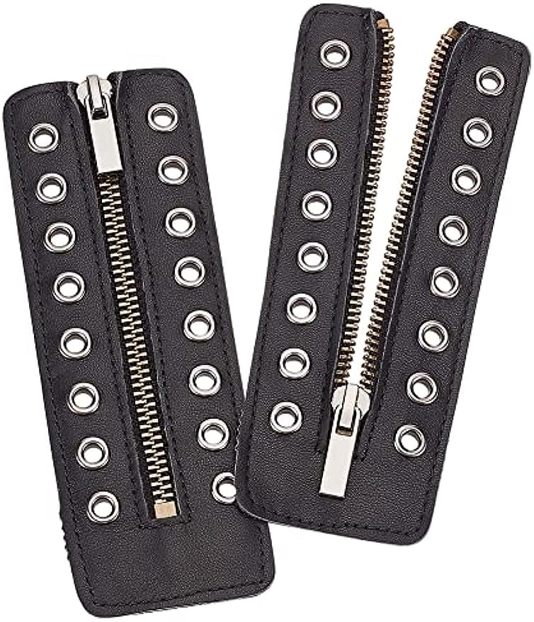 1 Pair PU Leather Zipper Boot Laces Black 8 Eyelets Boot Zipper Inserts