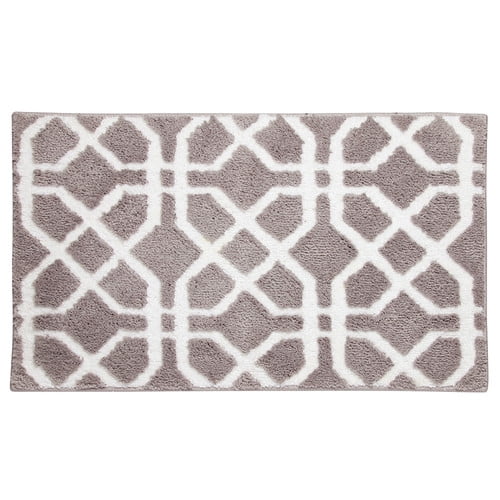InterDesign Microfiber Trellis Bath Rug, 34" x 21", Stone/White