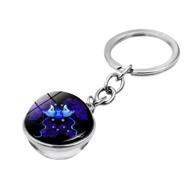 Hearth & Gear Keychain Twelve Constellations Gemstone Keychain Pendant Double Glass Pendant Key Chain Pendant