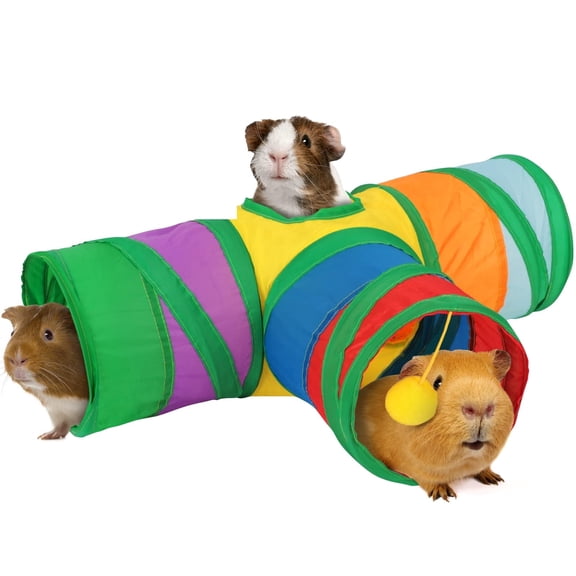 NVAAV 3-Way Collapsible Guinea Pig Tunnel Hideout with Interactive Ball Toy, Portable Small Animal Play Tube for Hamster, Chinchilla, Ferret, Hedgehog