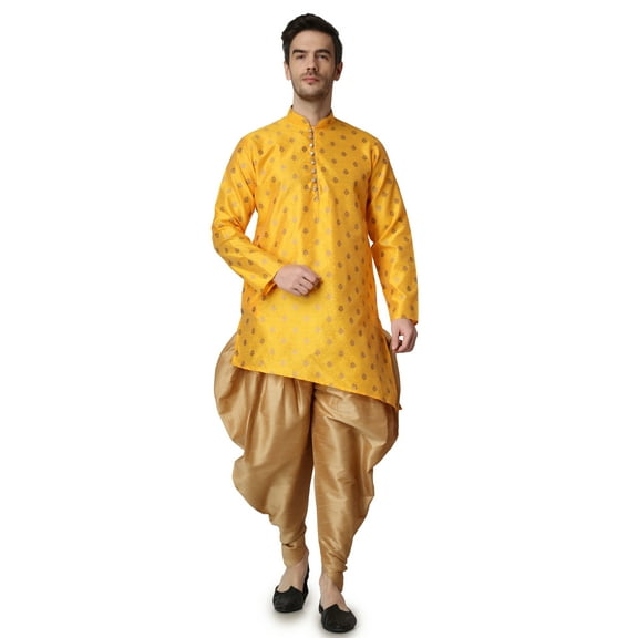 Royal Kurta Men's Jacquard Silk Printed Slit Cut Kurta With Salwar Bottoms