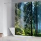 thumbnail image 4 of Cortina de ducha de 4 piezas con diseño de bosque, amanecer en el bosque caducifolio de principios de otoño, imagen de temporada de bosque salvaje, juego de decoración de baño de tela con ganchos, 4 of 6