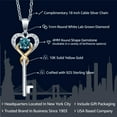 thumbnail image 2 of 925 Sterling Silver and 10K Yellow Gold London Blue Topaz and White Lab Grown Diamond Heart and Key Pendant Necklace for Women (0.35 Cttw, Gemstone November Birthstone, with 18 inch Chain), 2 of 6