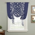 thumbnail image 2 of Japanese Balloon Curtains for Living Room/French Door, Navy Blue Country Flowers Leaves Aesthetic Tie Up Curtains 63 Inch Length Energy Saving Kitchen Curtains Shades for Windows 42"x63", 2 of 8