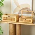 thumbnail image 2 of DecMode Handmade Woven Storage Brown Rattan Decorative Box with Glass Top and Bronze Latches, 2 Count, 2 of 9
