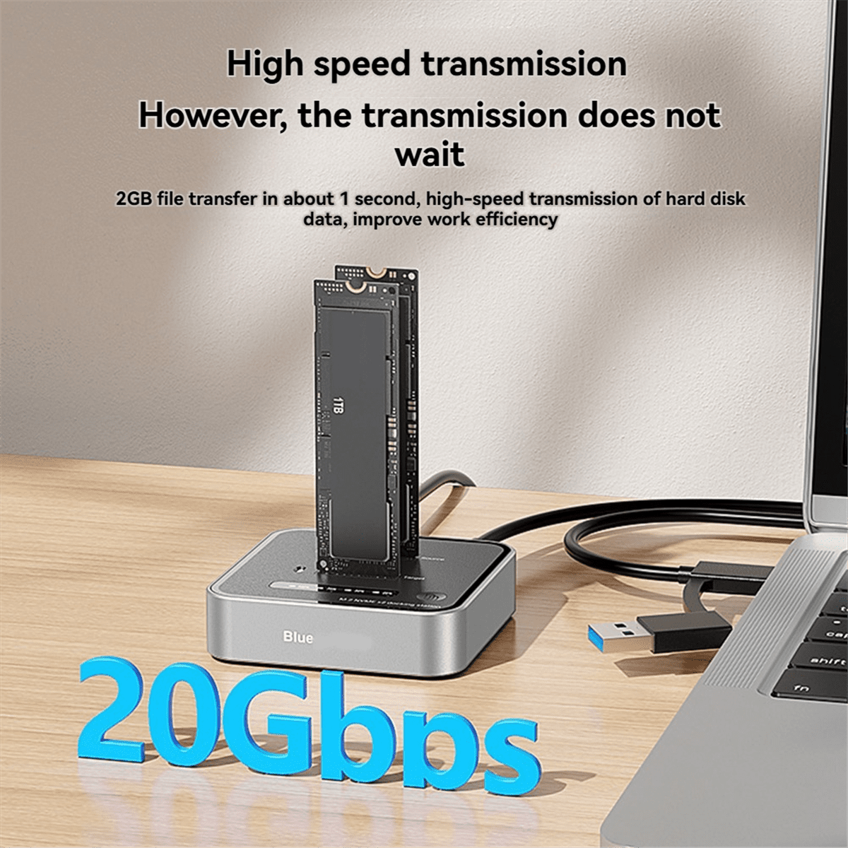 M2 20Gbps Two Bay SSD Docking Station Dual Bay Offline USB C to NVME PCiE Docking Station Offine Clone SSD Dock US Plug,1 x NVME PCIE Dock 1 x adapter