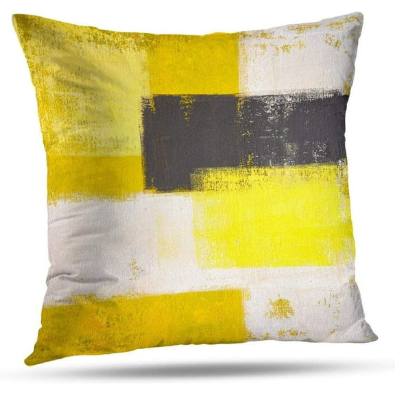 Yellow and Grey Abstract Art Modern Pillow Cover, Decorative Throw Pillows Cushion Cover for Bedroom Sofa Living Room 20 x 20 Inch