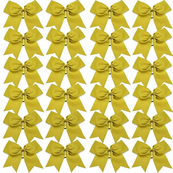 24 Packs 8 Inch Cheer Bows Large Cheerleading Bows Ponytail Holder Elastic Band Handmade for Cheerleading Teen Girls College Sports (Gold)