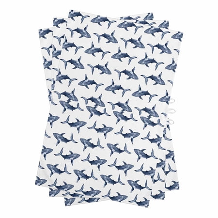 Ocean Animals Kitchen Towels Set of 3 Water Absorbent Dish Towel Summer Coastal Marine Whale Blue Decorative Hand Towels - Quick Drying Cloth for Cooking Baking 18x28 Inch