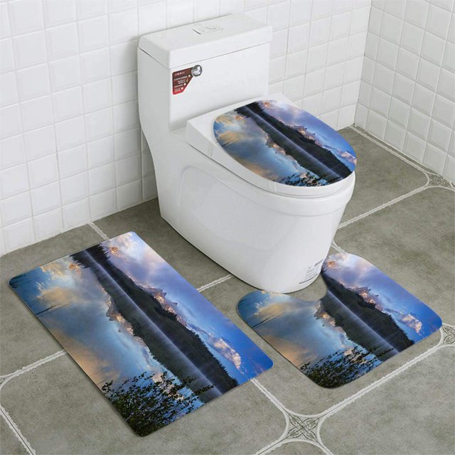 ABPHQTO Amanecer diente de sierra Juego de alfombras de baño de 3 piezas Alfombra de baño Alfombra de contorno y tapa de inodoro