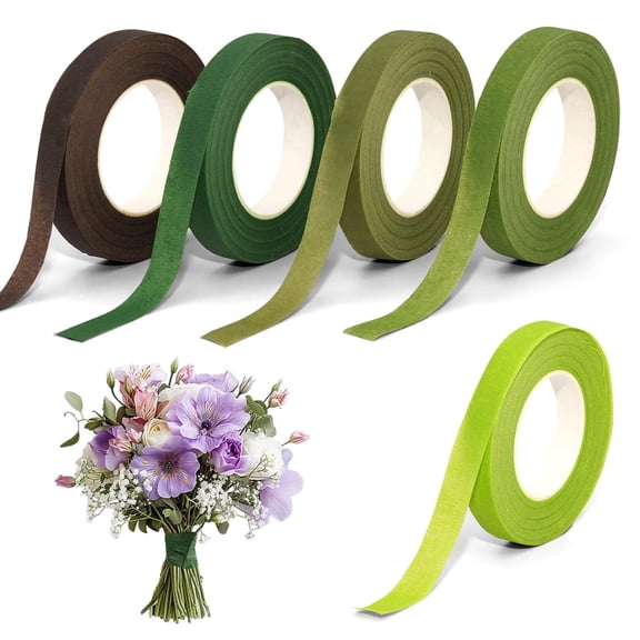 Style-Carry 5 Rolls Floral Tape, 0.5 in x 98 ft per Roll, Assorted Fall & Green Shades, Self-Adhesive Waterproof Florist Tape for Bouquet Binding, Stem Wrapping, DIY Flower Crafts