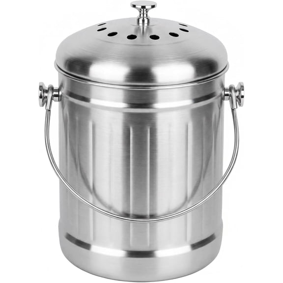 1.3 Gal Kitchen Countertop Compost Bin Countertop Composter | Stainless Steel Small Odorless with Charcoal Filter Inside of The Lid Airtight