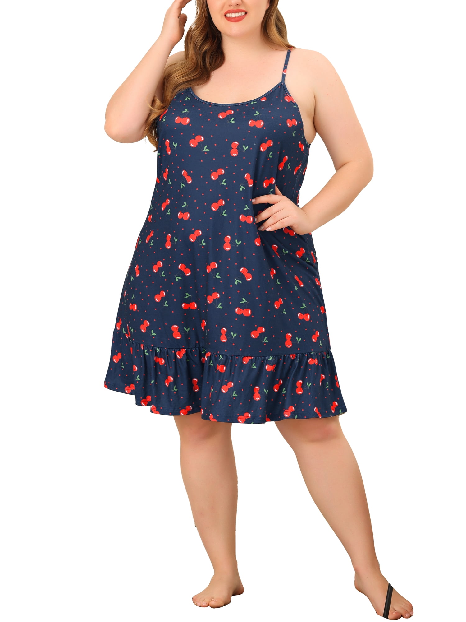 DARING DIVA Women's Plus Size Printed Strap Nightwear 2X Navy