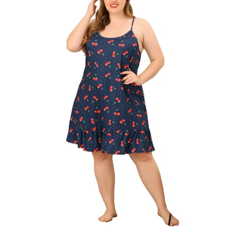 Agnes Orinda Women s Plus Size Nightgown Chemise Sleepwear Spaghetti Strap Nightwear Soft Lingerie 1X Navy