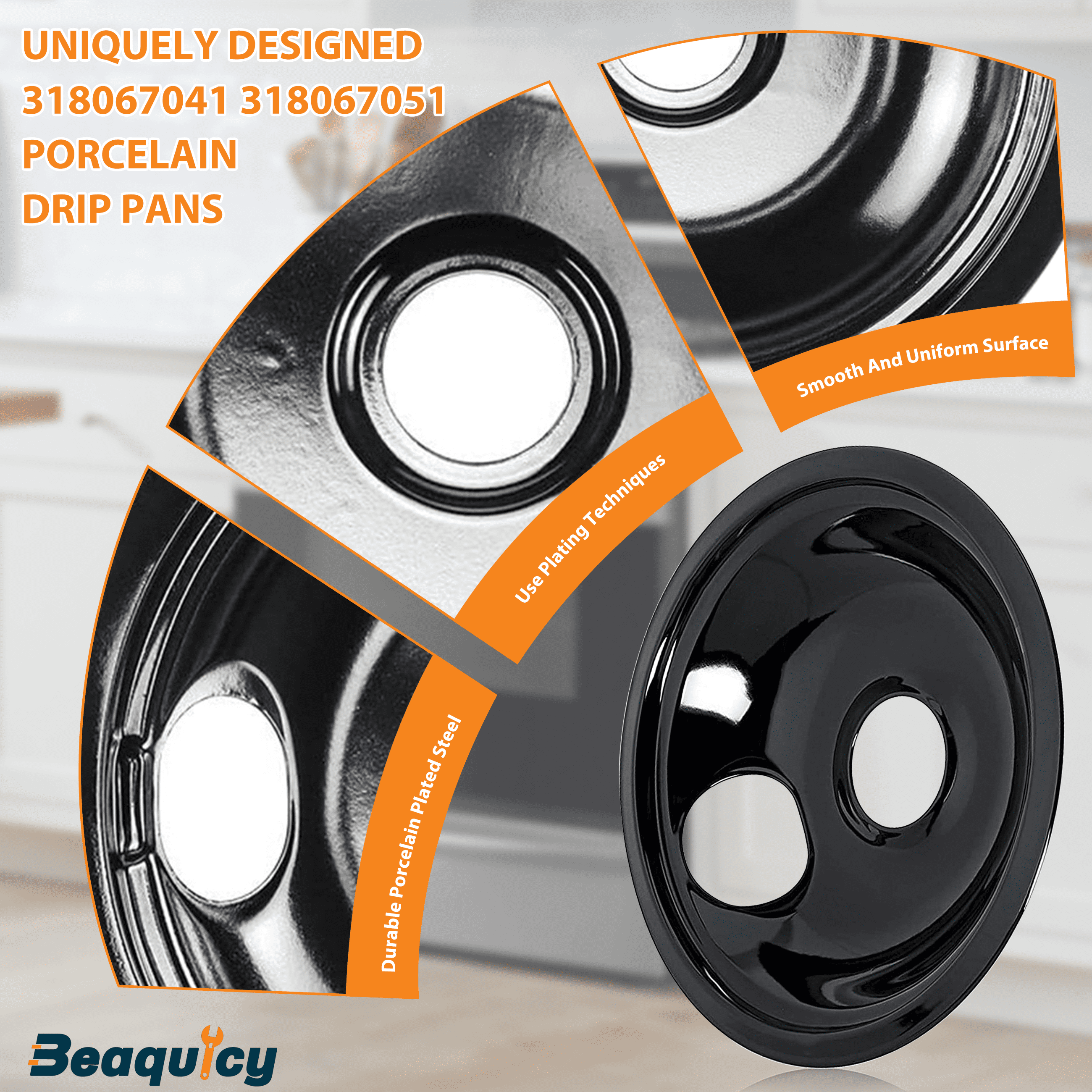 Beaquicy Non-stick Porcelain Drip Pan Bowls for Electric Range Stovetop Burner