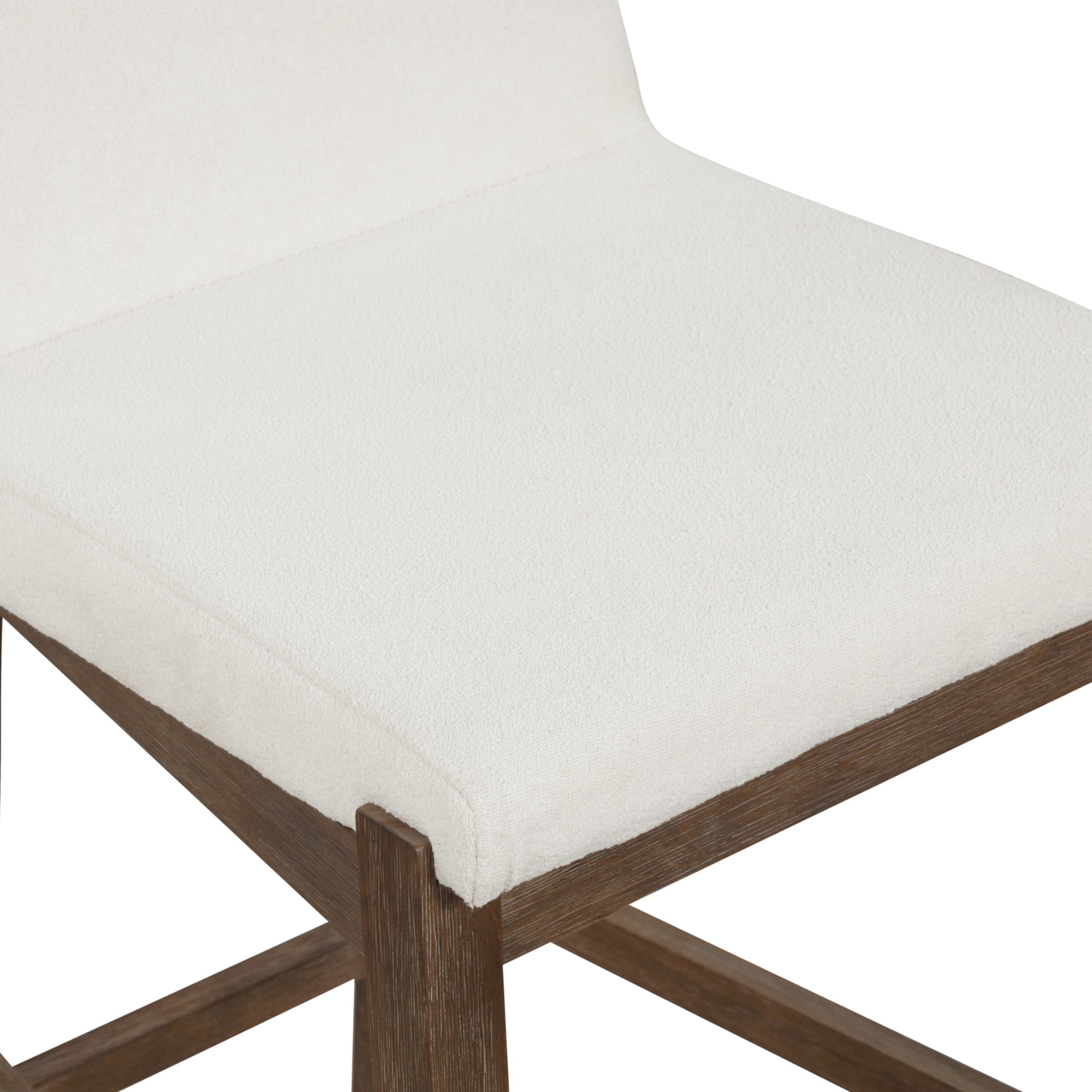 Nathan James Gracie Modern Counter Height Bar Stool with Back, Counter Stool Upholstered Chair with Natural Textured Linen and Brushed Wooden Legs, White/Dark Brown, , Set of 2