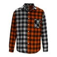 thumbnail image 3 of BiZtdJrK Men's Flannel Plaid Shirts Fall Winter Long Sleeve Button Down Shirt Casual Lapel Fashion Jackets with Pocket Orange L, 3 of 7