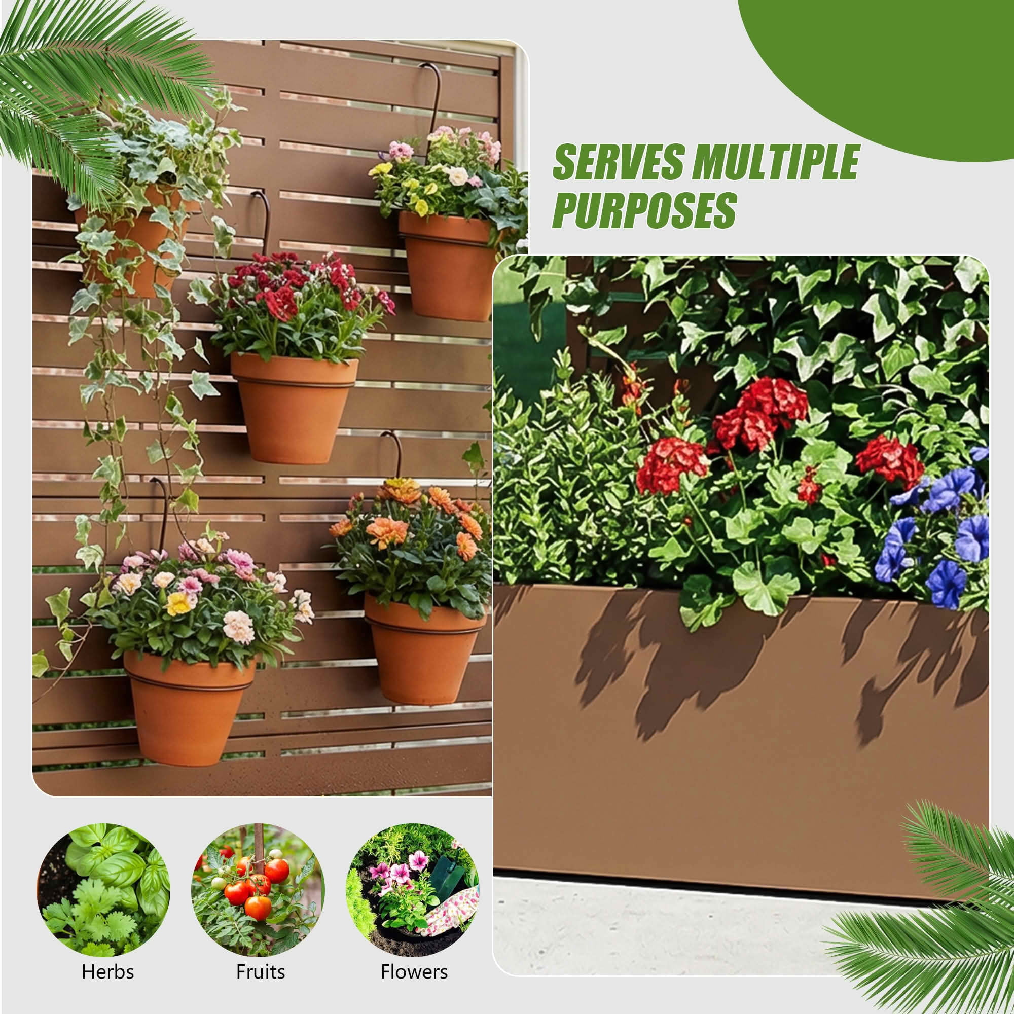 MAYEERTY 59x30 Brown Double-sided Rectangular Iron Planter Box with Trellis, 4 Piece Set Decorative Garden Screen for Patio and Balcony