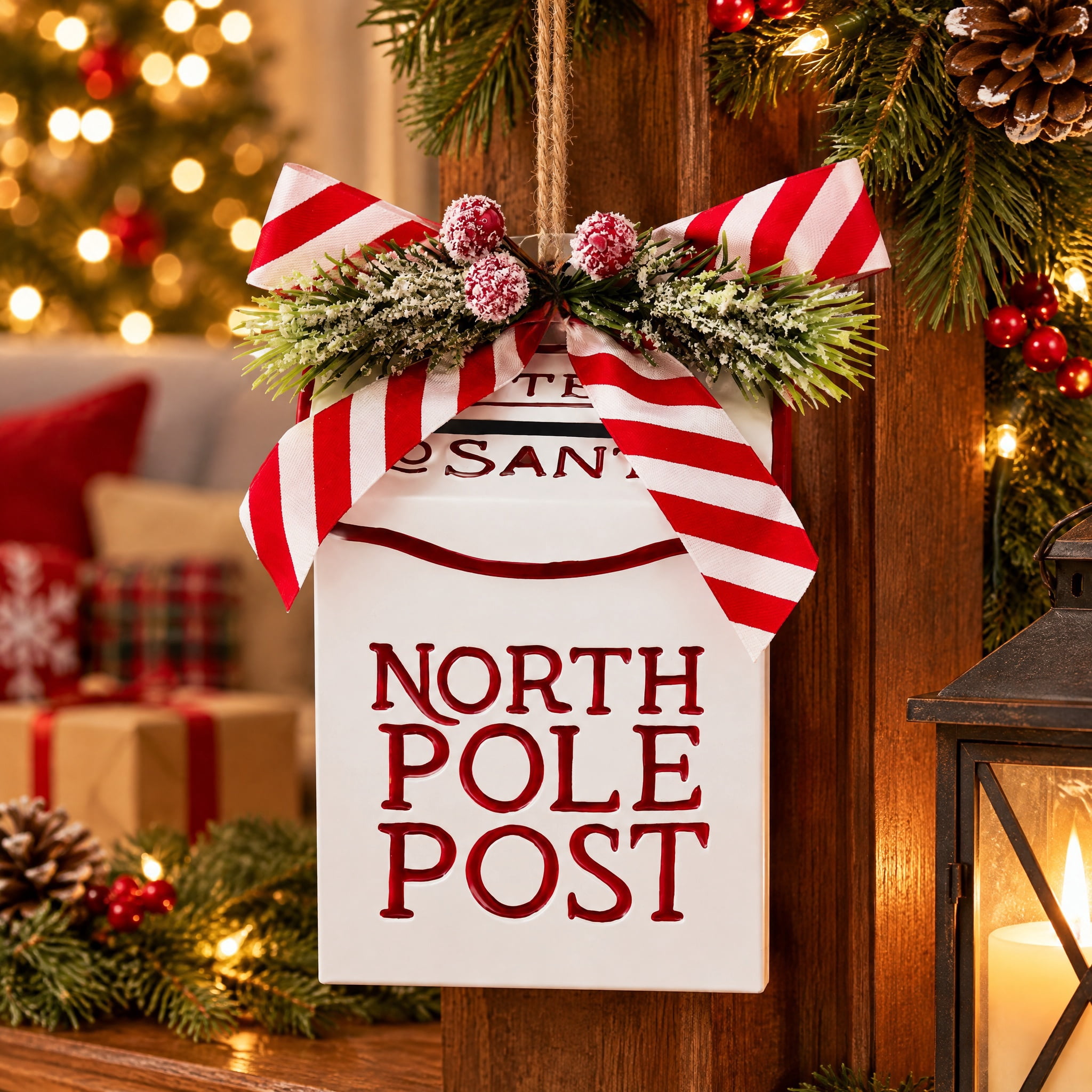 Multicolor Metal North Pole Post Mailbox Christmas Ornament, 6", by Holiday Time