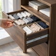 thumbnail image 3 of YAURA Wood Nightstand with Charging Station & USB-C, 26" Tall Mid Century Modern Bedside Table with Solid Wood Legs, Dark Walnut Finish with 2 Drawers, 3 of 10