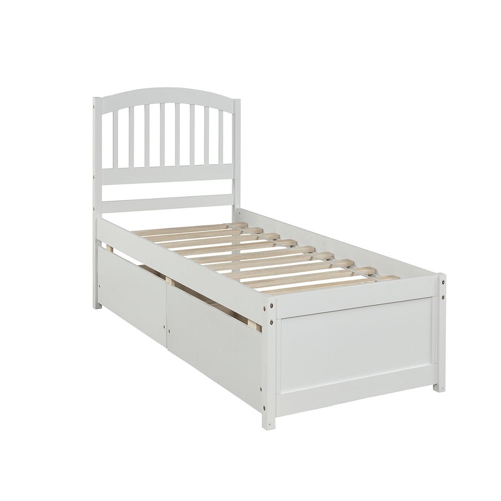 Kepooman Twin Bed Frame with Adjustable 2 Storage Drawers and Headboard with Durable Wood slats / Noise Free and Easy Assembly, White Kepooman Twin Bed Frame with Adjustable 2 Storage Drawers and Headboard with Durable Wood slats / Noise Free and Easy Assembly, White