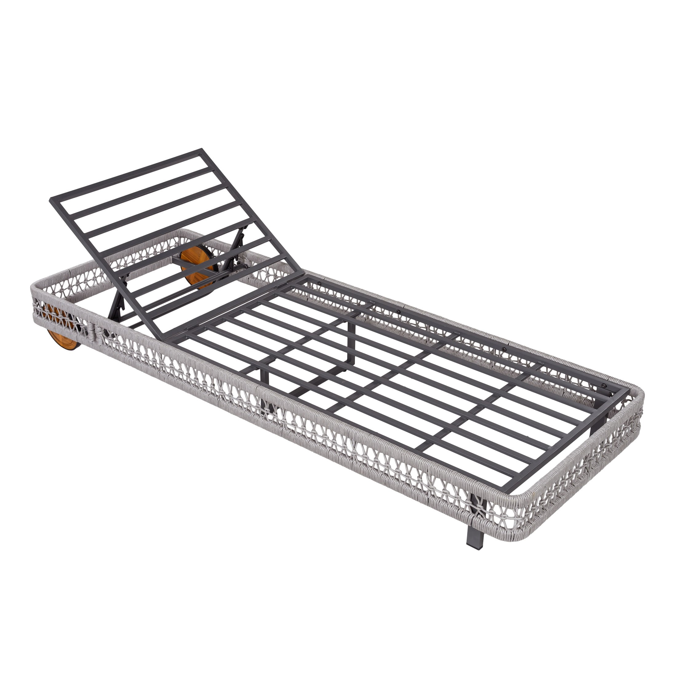 Christopher Knight Home Outdoor Woven Rope Chaise Lounge with Wheels, Adjustable Backrest, Steel Frame, Gray